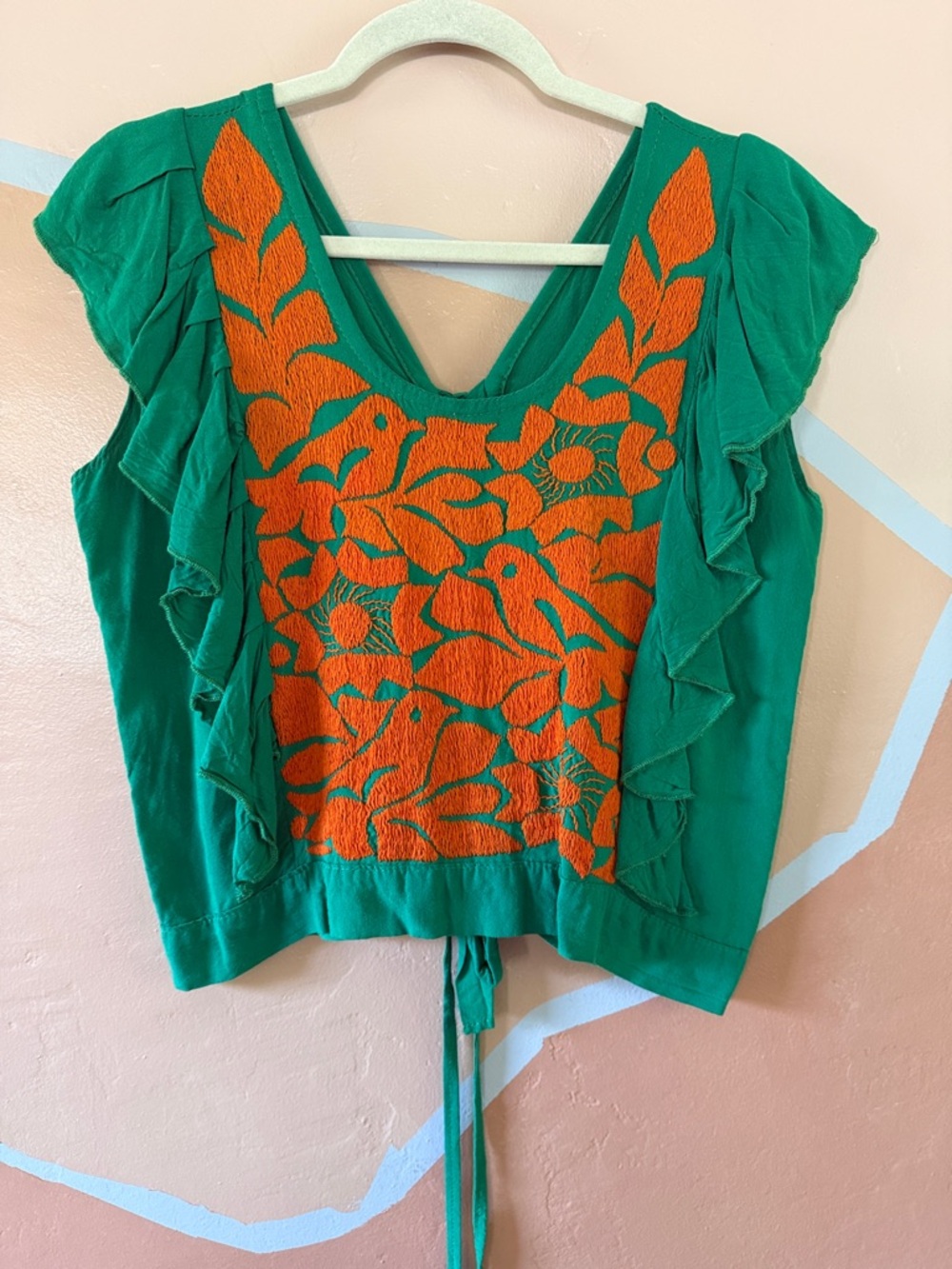 Oaxacan Embroidered Flutter Sleeve Top